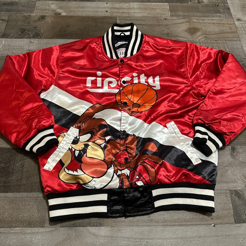 Taz Satin Jacket Sz Medium Rip City Portland Basketball Bomber Headgear Classics